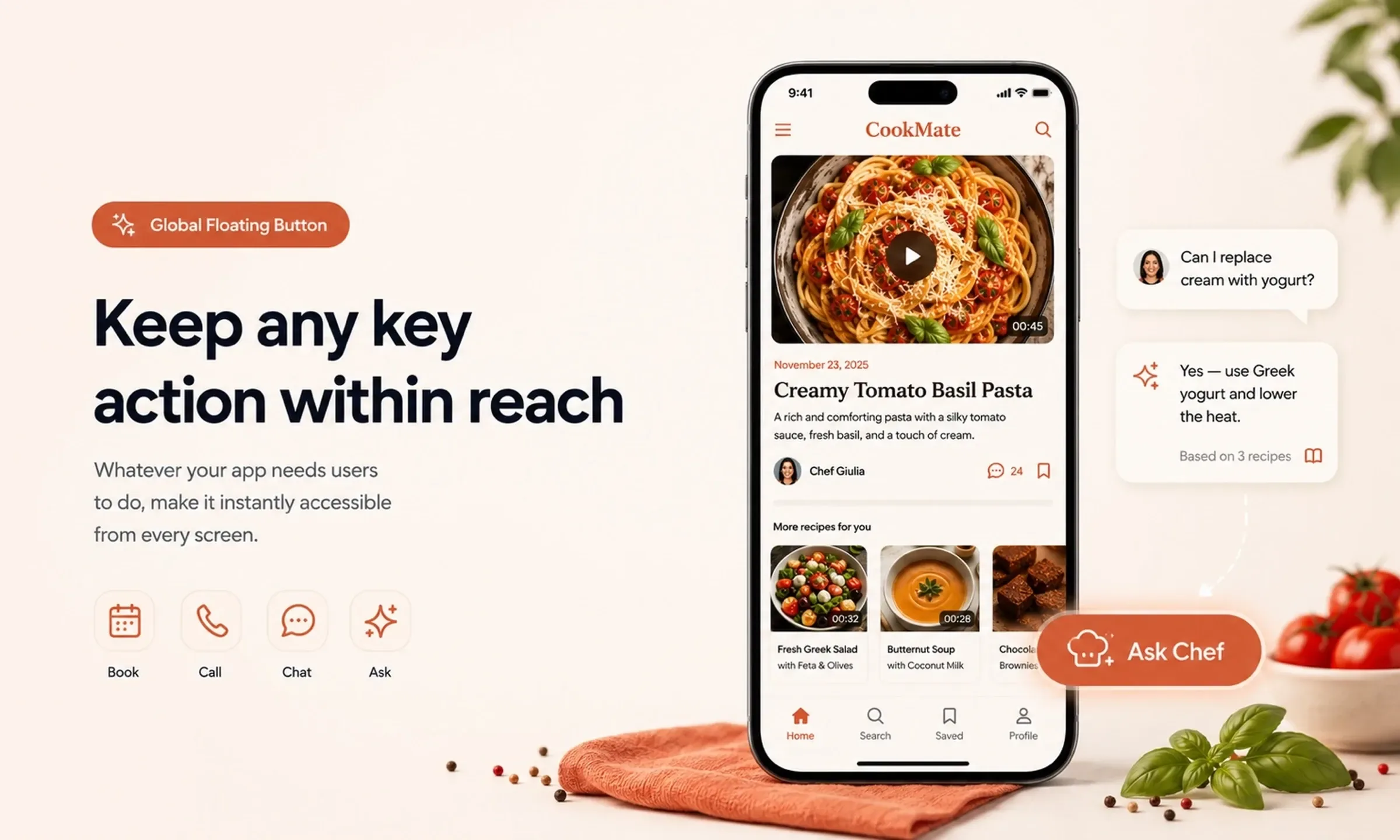 A global floating button: one key action, visible